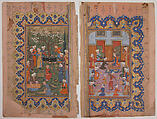 "A Scene of Conviviality at Court", Folio from a Divan (Collected Works) of Mir 'Ali Shir Nava'i, Mir &#39;Ali Shir Nava&#39;i (Herat 1441–1501 Herat), Opaque watercolor, ink, silver, and gold on paper