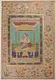 Portrait of Shah Jahan on the Peacock Throne, Ink, opaque watercolor, and gold on paper