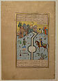 "Farhad Carves a Milk Channel for Shirin", Folio 74 from a Khamsa (Quintet) of Nizami of Ganja, Nizami (present-day Azerbaijan, Ganja 1141–1209 Ganja), Ink, opaque watercolor, and gold on paper