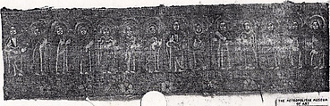 Panel, Wool; embroidered with gold wrapped thread