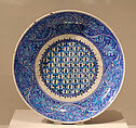 Dish, Stonepaste; painted in turquoise and two hues of blue under transparent glaze