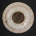 Dish, Stonepaste; underglaze painted in black, blue, and green with red and yellow slips