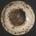 Dish, Stonepaste; underglaze painted in black, blue, and green with red and yellow slips