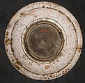 Dish, Stonepaste; underglaze painted in black, blue, and green with red and yellow slips