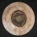 Dish, Stonepaste; underglaze painted in black, blue, and green with red and yellow slips