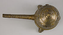 Incense Burner, Brass; cast with handle made of separately hammered sheet, pierced, inlaid with silver and gold
