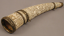 Oliphant, Ivory; carved, gilded silver and bronze mounts