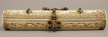 Pen Box, Ivory; carved; copper alloy mounts