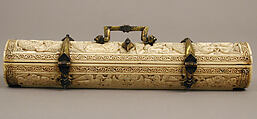 Pen Box, Ivory; carved; copper alloy mounts