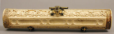 Pen Box, Ivory; carved; copper alloy mounts