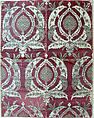 Rectangular Textile Fragment, Silk, metal wrapped thread; cut and voided velvet, brocaded