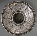 Basin, Zinc alloy; cast, engraved, inlaid with silver (bidri ware)
