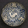 Bowl with Deer and Phoenix Motifs, Stonepaste; blue and black painted under transparent glaze (Sultanabad ware)