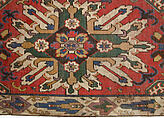 Carpet with Geometricized Floral Design, Wool (warp, weft, and pile); symmetrically knotted pile