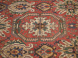 Carpet with Geometricized Floral Design, Wool (warp, weft, and pile); symmetrically knotted pile