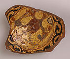 Fragment of a Bowl, Earthenware; incised decoration through white slip and coloring under transparent glaze