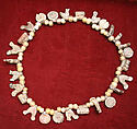 Necklace with Bird, Circle and Cylinder Beads, Glass, colorless, amber, opaque white, opaque red; wound and hot-worked