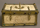 Casket with Painted Roundels, Ivory, painted; gilded silver mounts with glass, quartz, and turquoise inlays