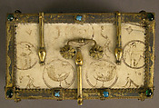 Casket with Painted Roundels, Ivory, painted; gilded silver mounts with glass, quartz, and turquoise inlays