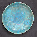 Dish, Stonepaste; incised, glazed