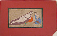 Two Lovers in a Landscape, Opaque watercolor, ink, and gold on paper