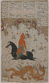 "Bahram Gur Slays the Dragon", Folio from a Shahnama (Book of Kings), Abu&#39;l Qasim Firdausi (Iranian, Paj ca. 940/41–1020 Tus), Ink, opaque watercolor, and gold on paper
