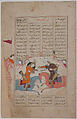 "Rustam Slays Esfandiyar", Folio from a Shahnama (Book of Kings), Abu&#39;l Qasim Firdausi (Iranian, Paj ca. 940/41–1020 Tus), Ink, opaque watercolor, silver, and gold on paper