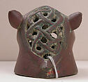 Incense Burner in the Shape of a Lion's Head, Bronze; cast, engraved, and pierced