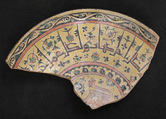 Fragments of a Bowl, Earthenware; painted in black slip and polychrome pigments under transparent colorless glaze (buff ware)