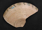 Fragments of a Bowl, Earthenware; painted in black slip and polychrome pigments under transparent colorless glaze (buff ware)
