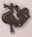 Kohl Bottle in the Shape of a Duck, Iron; cast and engraved, gold overlay, inlaid eyes