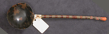 Spoon, Tortoise shell, ivory, glass?, brass and coral