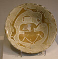 Bowl depicting a Man holding a Cup and a Flowering Branch, Earthenware; luster-painted on opaque white glaze