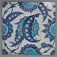 Tile with 'Saz' Leaf Design, Stonepaste; polychrome painted under transparent glaze