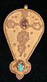 Pendant, Gold; granulation, set with pearls, turquoise and pink tourmaline