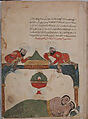 "The Thief Falls Through the Skylight in the Bedroom", Folio from a Kalila wa Dimna, Ink and opaque watercolor on paper