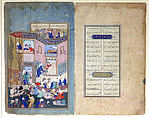 "Allegory of Worldly and Otherworldly Drunkenness", Folio from the Divan of Hafiz, Hafiz (Iranian, Shiraz ca. 1325–1390 Shiraz), Opaque watercolor, ink, and gold on paper