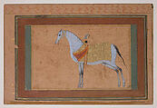 A Stallion, Painting by Habiballah of Sava (Iranian, active ca. 1590–1610), Ink, opaque watercolor, and gold on paper