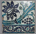 Tile, Stonepaste; painted under transparent glaze