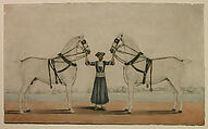 A Syce (Groom) Holding Two Carriage Horses, attributed to Shaikh Muhammad Amir of Karraya (active 1830s–40s), Opaque watercolor on paper