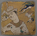 Tile, Stonepaste; polychrome glaze within black wax resist outlines (cuerda seca technique)