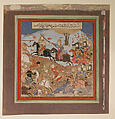 "Zal Slays Khazarvan and Puts Shamasas to Flight", Folio from a Shahnama (Book of Kings), Abu&#39;l Qasim Firdausi (Iranian, Paj ca. 940/41–1020 Tus), Ink, opaque watercolor, and gold on paper