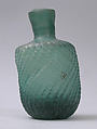 Bottle with Twisted Ribbing, Glass, blue-green; dip-molded, blown