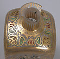 Case Bottle with an Amorous Couple and a Lady with a Deer, Glass, colorless; mold blown, enameled, and gilded