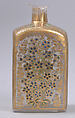 Case Bottle with an Amorous Couple and a Lady with a Deer, Glass, colorless; mold blown, enameled, and gilded