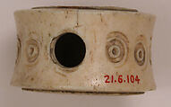 Spool, Bone; pierced, incised, and inlaid with paint
