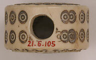Spool, Bone; pierced, incised, and inlaid with paint
