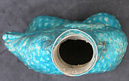 Bottle in the Form of a Lute Player, Stonepaste; molded, turquoise-glazed, partially gilded