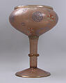 Footed Bowl, Glass, translucent brownish; free blown, tooled, enameled, and gilded
