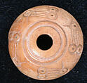 Spindle Whorl or Button, Bone; incised and inlaid with paint